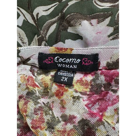 Cocomo Top Womens 2X Green Floral Spring Boho Pleats Bloomcore Office Stretch - Picture 8 of 11